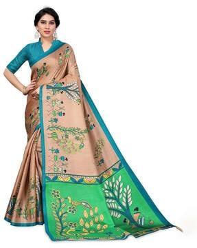 kalamkari-printed-art-silk-saree-with-blouse
