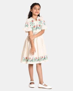embroidered-round-neck-fit-&-flare-dress
