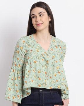 floral-print-v-neck-tunic-top