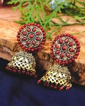 gold-plated-stone-studded-jhumka-earrings