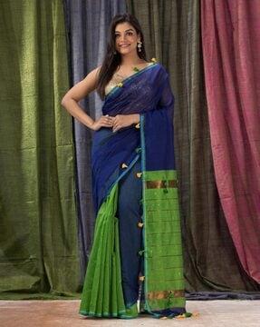 tasseled-handloom-saree-with-blouse-piece