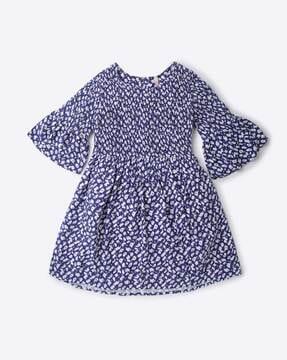 printed-round-neck-fit-&-flare-dress