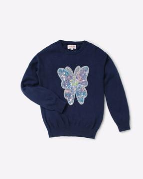 butterfly-sequin-round-neck-sweatshirt