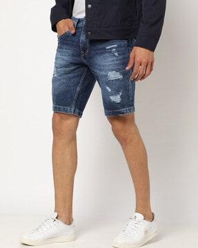 mid-wash-distressed-slim-fit-denim-shorts