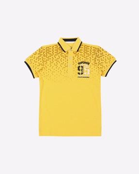 geometric-print-polo-t-shirt-with-contrast-tipping