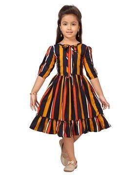striped-fit-&-flare-dress-with-tie-up