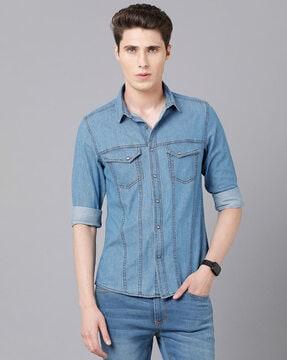 washed-slim-fit-shirt-with-flap-pockets