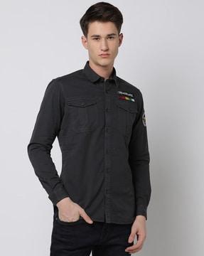 slim-fit-cotton-shirt-with-flap-pockets