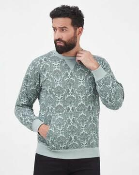 floral-print-slim-fit-round-neck-sweatshirt