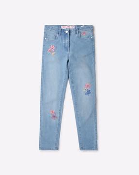 floral-embroidered-lightly-washed-slim-fit-jeans