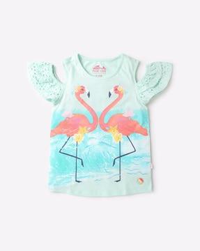 flamingo-print-cold-shoulder-top
