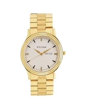 men-np1650ym03-white-dial-golden-stainless-steel-strap-watch