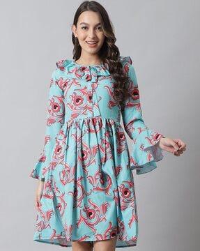 floral-print-empire-dress-with-bell-sleeves