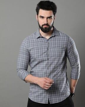 checked-pattern-shirt-with-spread-collar