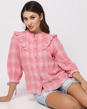 checked-shirt-with-ruffled-trim