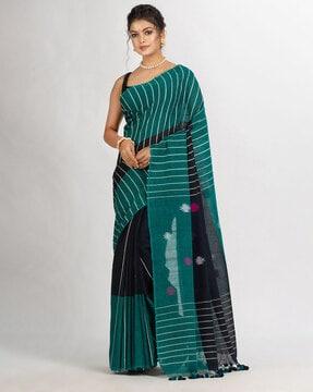 striped-cotton-jamdani-saree-with-tassels
