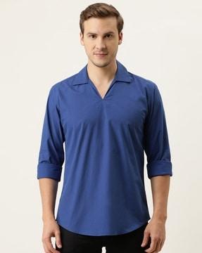 slim-fit-shirt-kurta-with-spread-collar