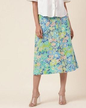 floral-print-flared-skirt