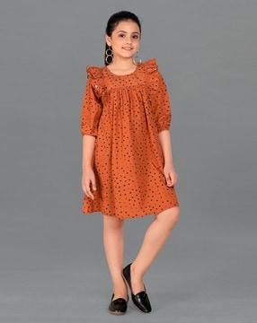 polka-dot-print-round-neck-fit-&-flare-dress
