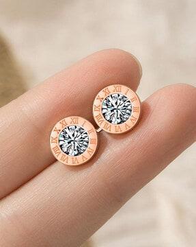 rose-gold-plated-cubic-zirconia-studded-roman-numerals-stud-earrings