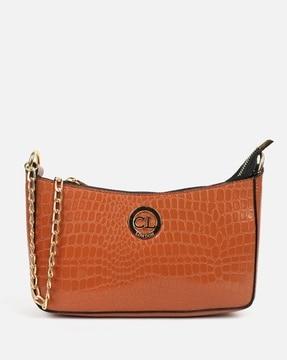 women-croc-embossed-sling-bag-with-chain-strap