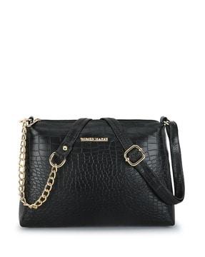 croc-embossed-sling-bag-with-adjustable-chain-strap