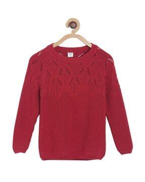 pointelle-knit-round-neck-sweater