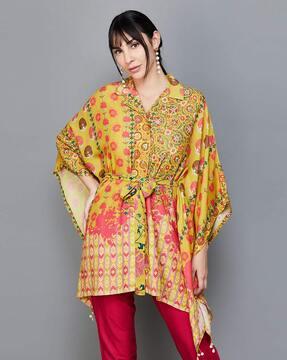 floral-print-tunic-with-waist-tie-up