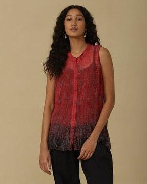 loose-fit-shibori-printed-shirt-with-camisole