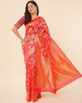 floral-print-saree-with-blouse-piece