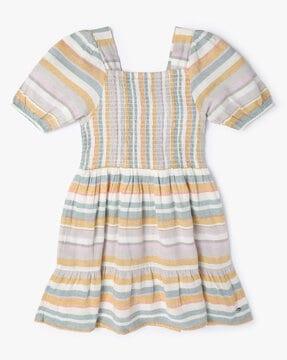 striped-ruched-tiered-dress