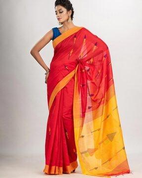 printed-cotton-saree-with-tassels