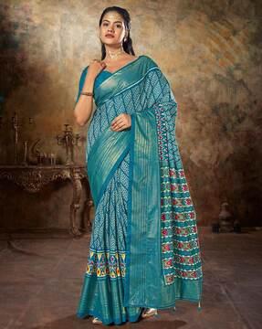 geometric-print-saree-with-contrast-border-&-tassels