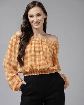 checked-off-shoulder-top