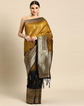 banarasi-saree-with-contrast-border-&-tassels