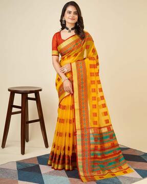 women-geometric-print-cotton-silk-saree