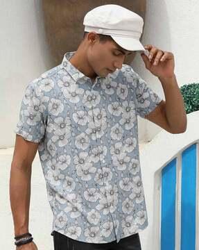 men-floral-print-regular-fit-shirt-with-short-sleeves