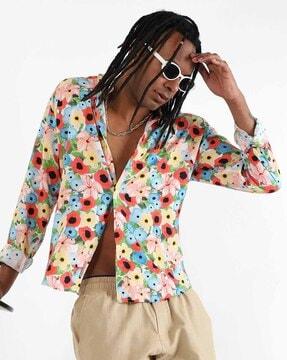 men-floral-print-regular-fit-shirt-with-cuffed-sleeves