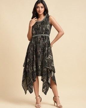 women-printed-fit-&-flare-dress