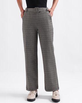 women-checked-flared-flat-front-trousers