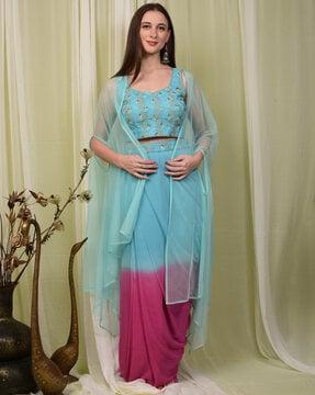 women-ombre-dyed-crop-top-with-dhoti-skirt-&-shrug