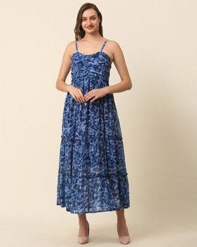 printed-fit-&-flare-dress-with-smocked-detail