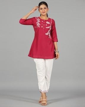women-floral-embroidered-top-&-pants-set