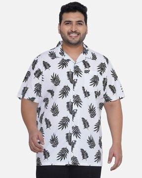 men-leaf-print-regular-fit-shirt-with-patch-pocket