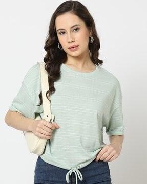 women-striped-relaxed-fit-round-neck-t-shirt