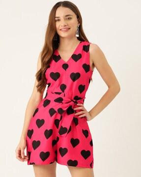 women-printed-playsuit-with-waist-tie-up