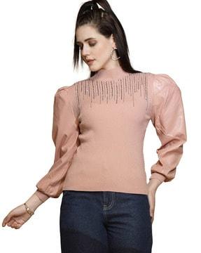 women-embellished-high-neck-pullover
