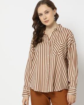 women-striped-relaxed-fit-shirt-with-patch-pocket