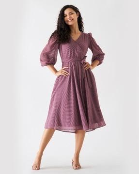 women-chevron-pattern-fit-&-flare-dress