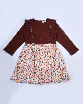 girls-printed-round-neck-fit-&-flare-dress
